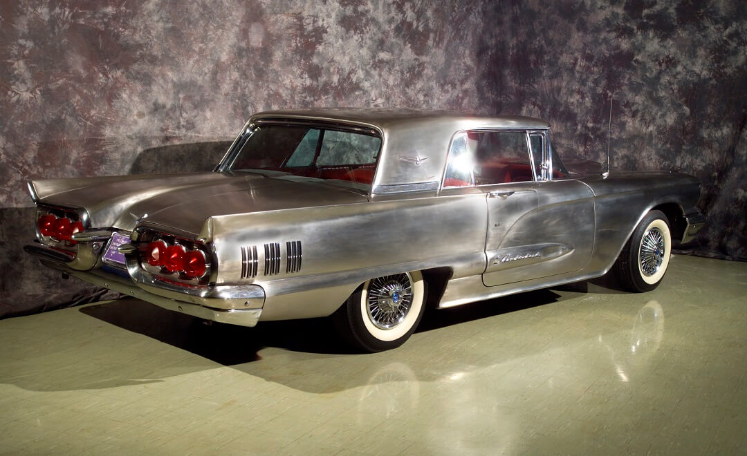 Photo of a stainless steel 1960 Ford Thunderbird in the Crawford Auto Aviation Museum