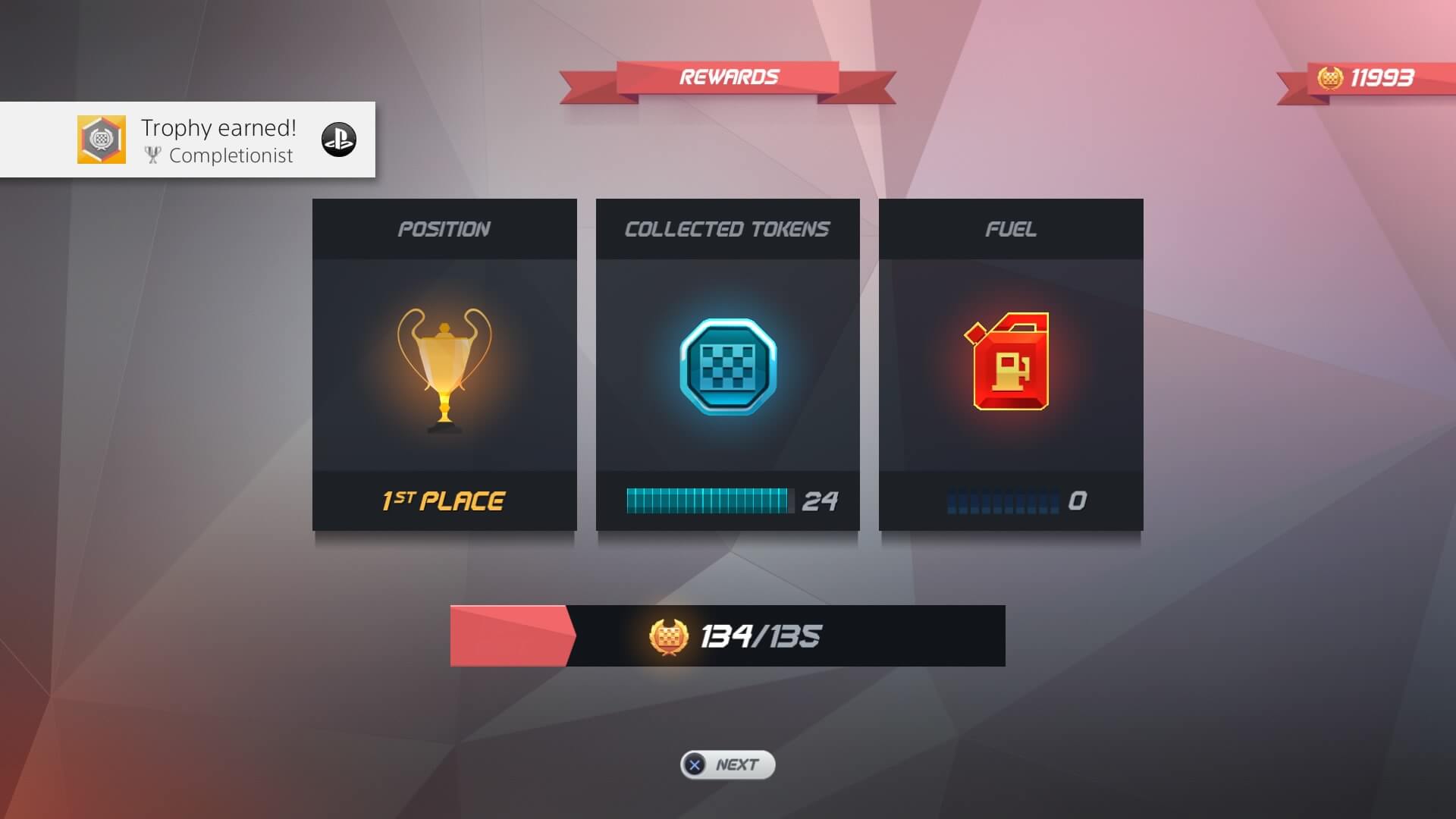 Screenshot of Horizon Chase Turbo game showing post-race rewards