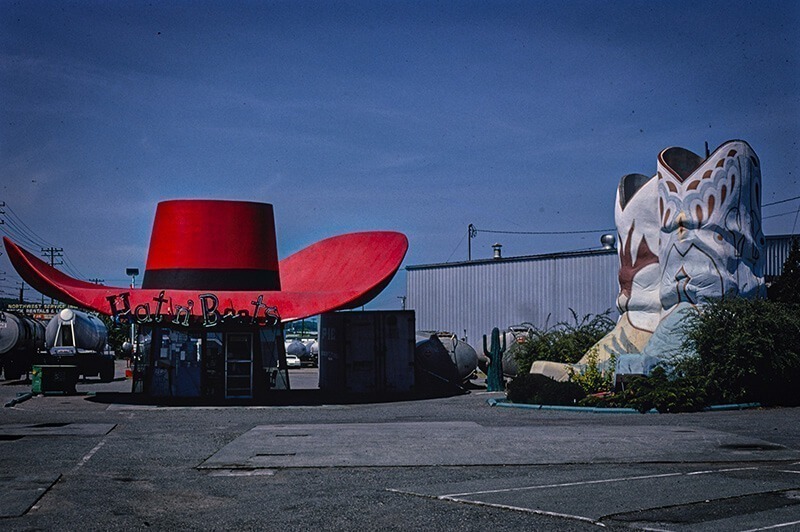 Hat n' Boots gas station, overall view, Route 99, Seattle, Washington. 