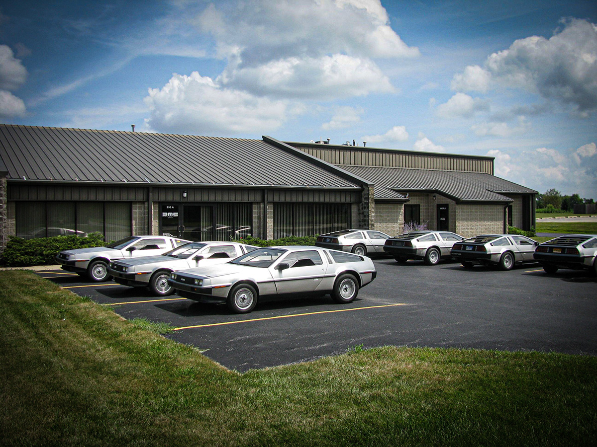 Outside the DeLorean Midwest shop.